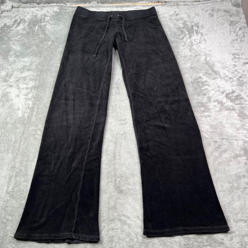 Juicy Couture Towel Terry Cloth Track Pants Womens Small Black Wide Leg USA Made